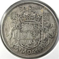 1953 SF/Large Date Canada Silver 50 Cents