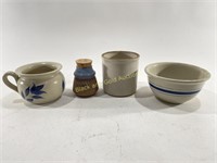 (4) Pottery Bowls, Crock, Jar & Pot