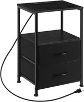 Vrisa Black Nightstand with Charging Station