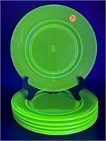 6 URANIUM GLASS GREEN PLATES