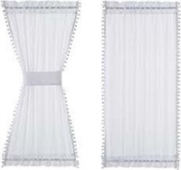 Polyester White French Door Curtains, 50"x94"