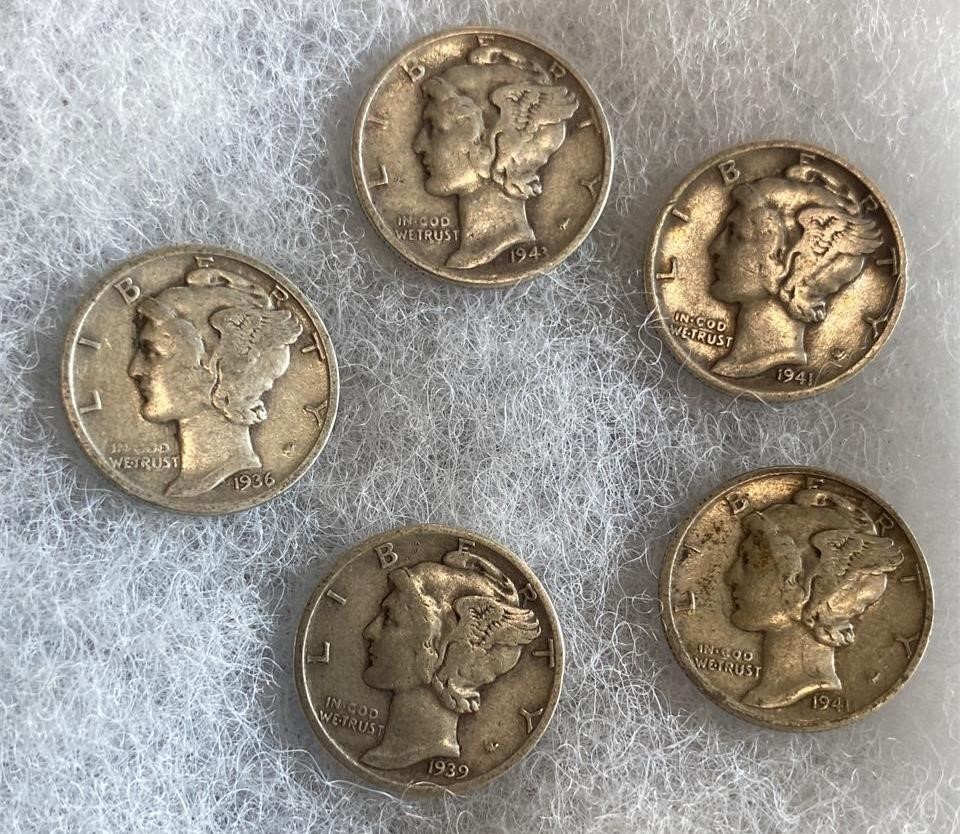 5 Mercury Dimes