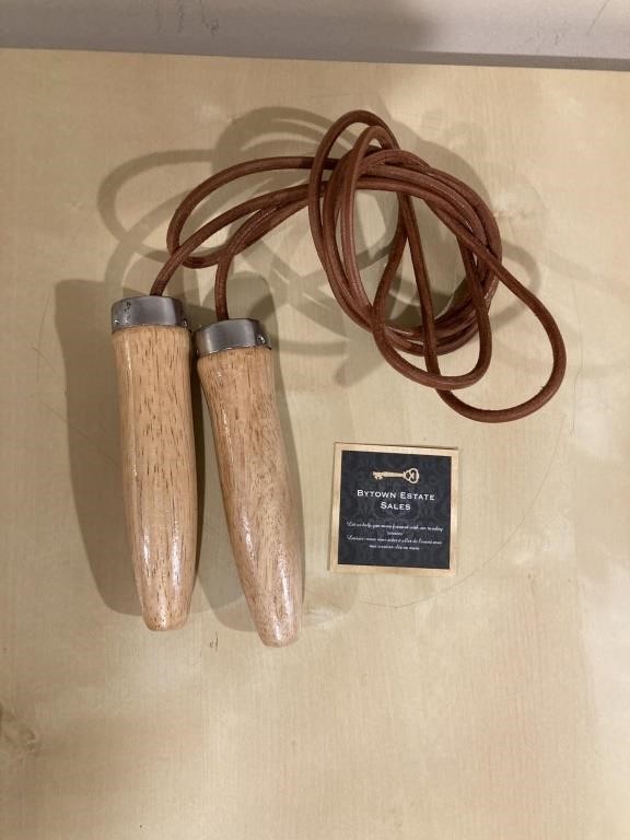Wooden Handled Skipping Rope, Possibly Leather