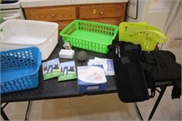 Basket storage, sling, back brace, swabs