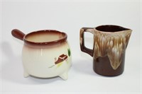 Lot of Two Pottery Articles Pitcher and Creamer