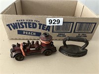 Iron toy fire truck & metal iron (2x bid)