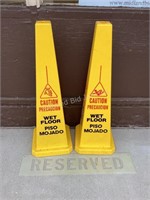 2 Wet Floor Cones & Reserved Thick Plastic Stencil