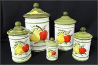 SET OF 5 CERAMIC CANISTERS WITH FRUIT MOTIF