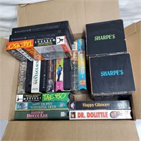 Box of VHS Movies Tapes includes Sharpe's