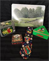 Vintage golf tins, new golf placemats & Disney tie