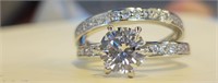 Sterling Silver Wedding Set CZ Solitaire Size 7