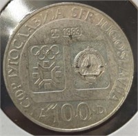 Silver 1983 Yugoslavia 100 dinara Winter Olympics