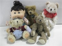 Cabbage Patch Kid & Four Teddy Bears See Info