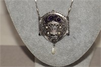 Silver 935 Necklace w/ Amethyst & Pearl
