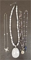 Lot of 4 Stone/Glass Bead Necklaces w/ Silver Trim