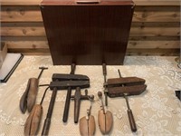 OLD WOOD VISE CLAMPS/SHOE STRETCHERS ETC