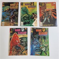 5) VINTAGE GOLD KEY BORIS KARLOFF COMIC BOOKS