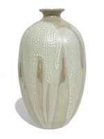 Vintage signed iridescent white pottery vase