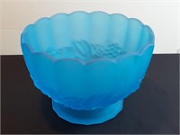 Indiana Harvest Fruit Frosted Blue Glass Pedestal