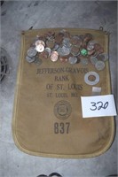 Bank bag, coins, dice, tokens