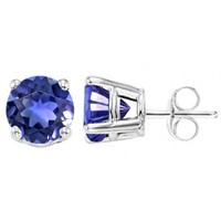 5MM Round Cut Lab Tanzanite 1.2CTW Stud Earrings i