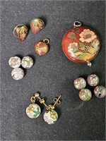 Cloisonne - 2 pendants, 2 pair earings, 5 beads