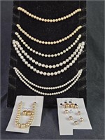 7 Costume Pearl Necklaces 2 with Earings