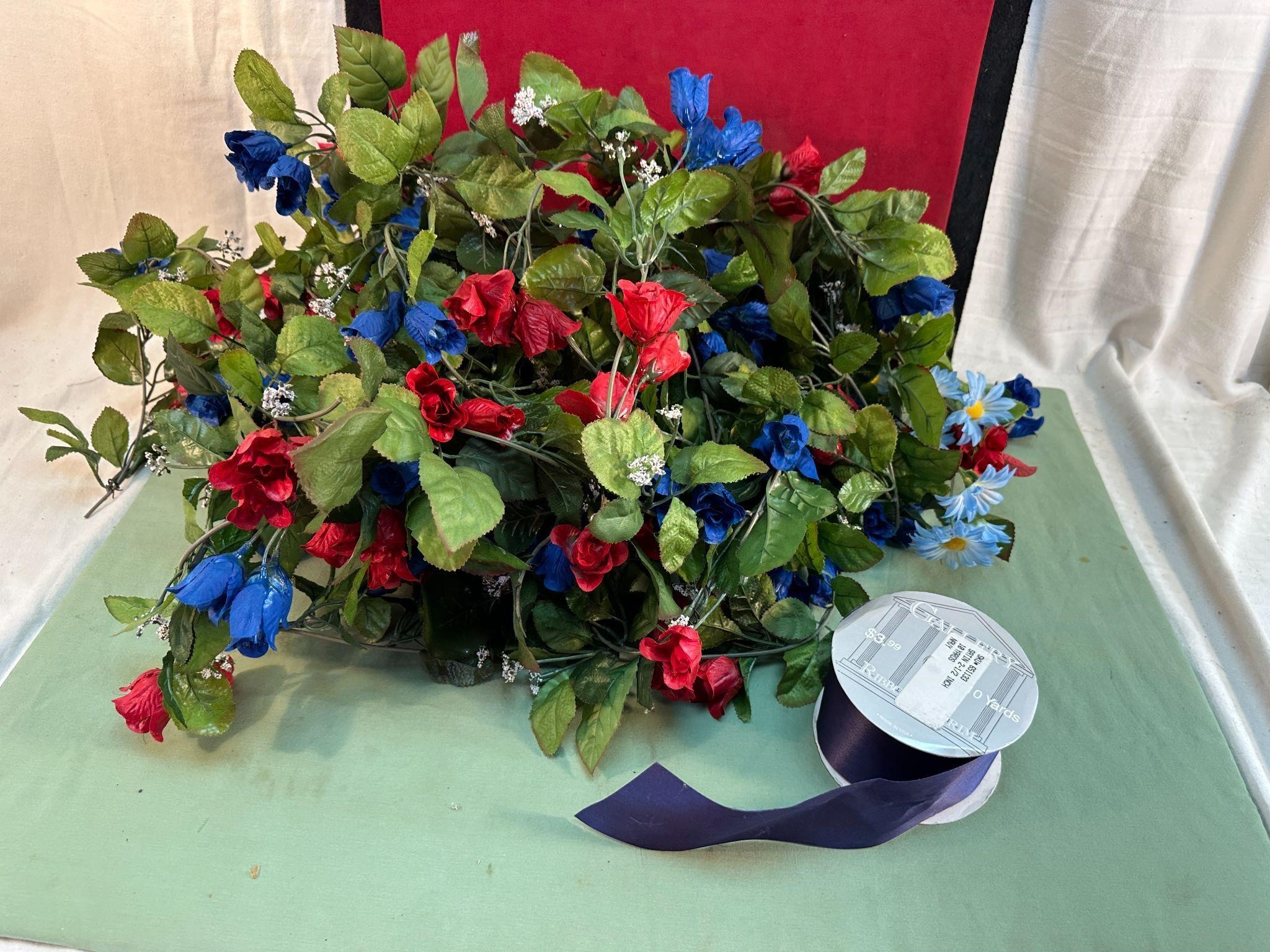 PATRIOTIC FAUX FLOWERS & RIBBON