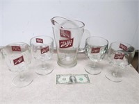 4 Schlitz Beer Glass Goblets & Pitcher