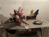Ironing board, contents & fold out chair
