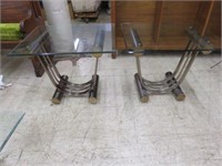 PAIR METAL BASE GLASS TOP END TABLES