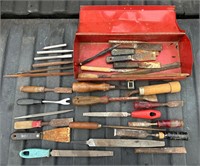 Red Toolbox with Files, Chisels, and More