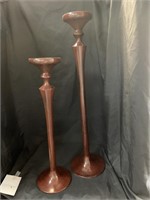 2 STAGGERED METAL CANDLESTICKS - 23 “ AND 30 “