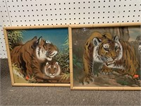 PAIR OF VINTAGE TIGER PRINTS IN BAMBOO FRAMES -