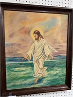 VINTAGE PAINTING OF CHRIST WALKING ON WATER -