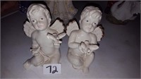2 Angel Figurines w/ Birds