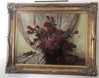 A D Greer Framed Red Rose Painting with Light