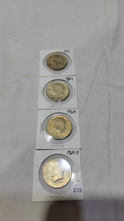 4 Kennedy silver half dollars