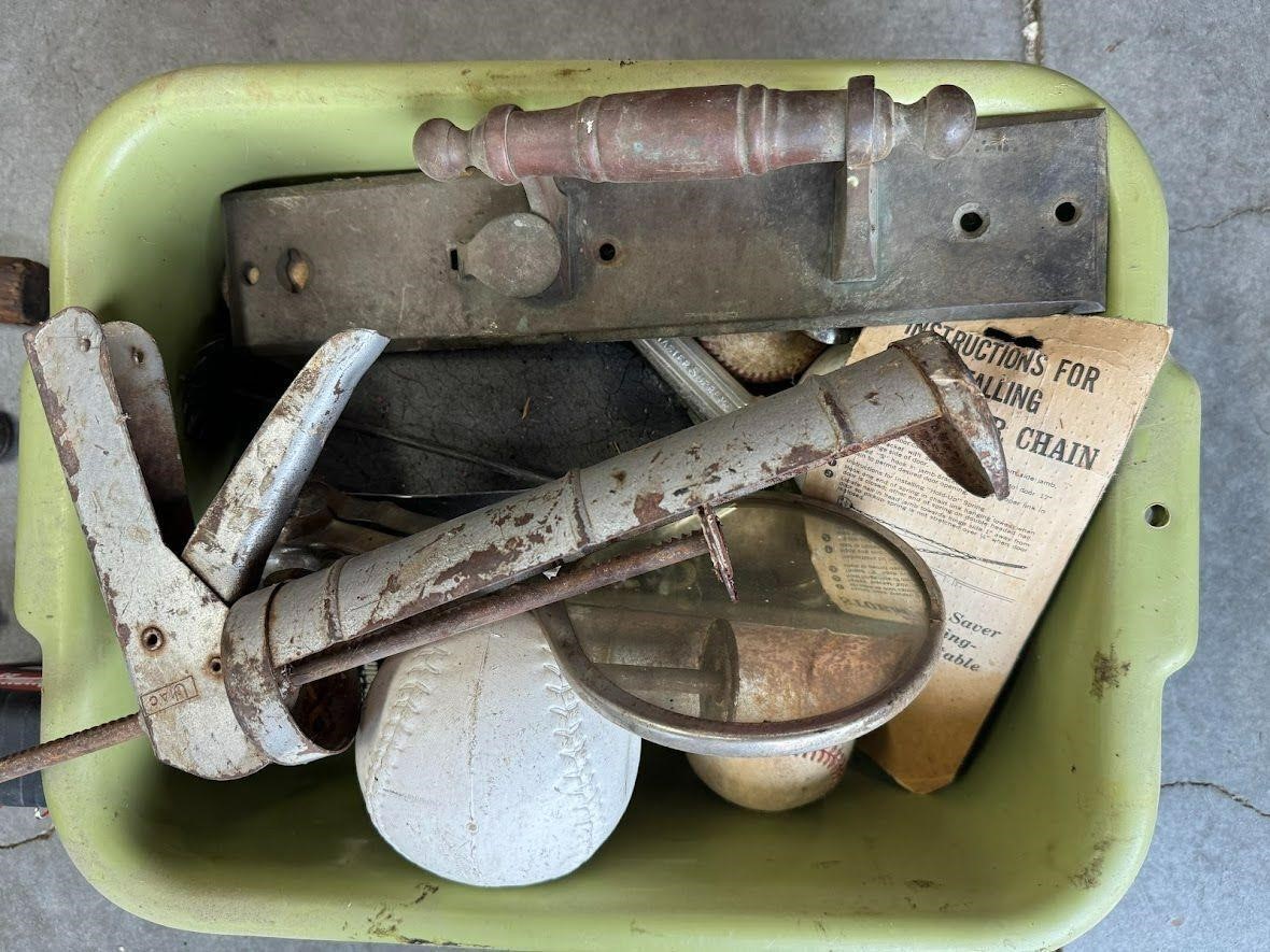 Misc Tools, Antique Door Handle and Old Baseballs