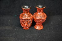 Pair of Small Red Decorative Bud Vases