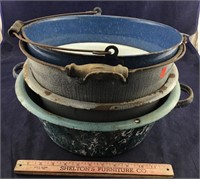 Six Old Metal/Enamel Wash Pans Or Buckets
