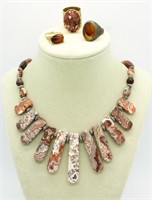 Jasper Fashion Necklace & 3 Rings