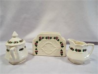 Ceramic Napkin Holder & Cream & Sugar Set w/Grape