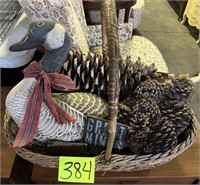 basket swan & pine cones