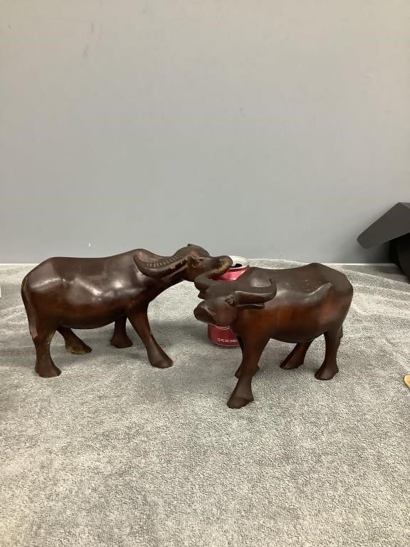 2 Wooden Water Buffalo  (One has repaired neck)