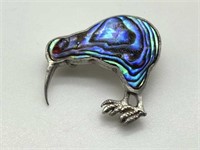 OLD Sterling Abalone Figural Kiwi Pin