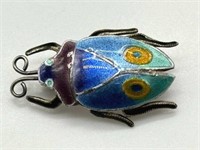 Sterling Silver Enamel Beetle Bug Figural Pin