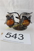 1970 Amber Hobnail Hanging Owls on Stand S & P