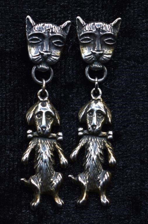 Sterling Silver Cat & Dog Earrings