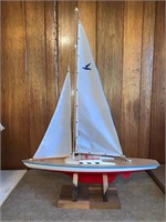 LARGE WOODEN SAIL BOAT MODEL ON STAND